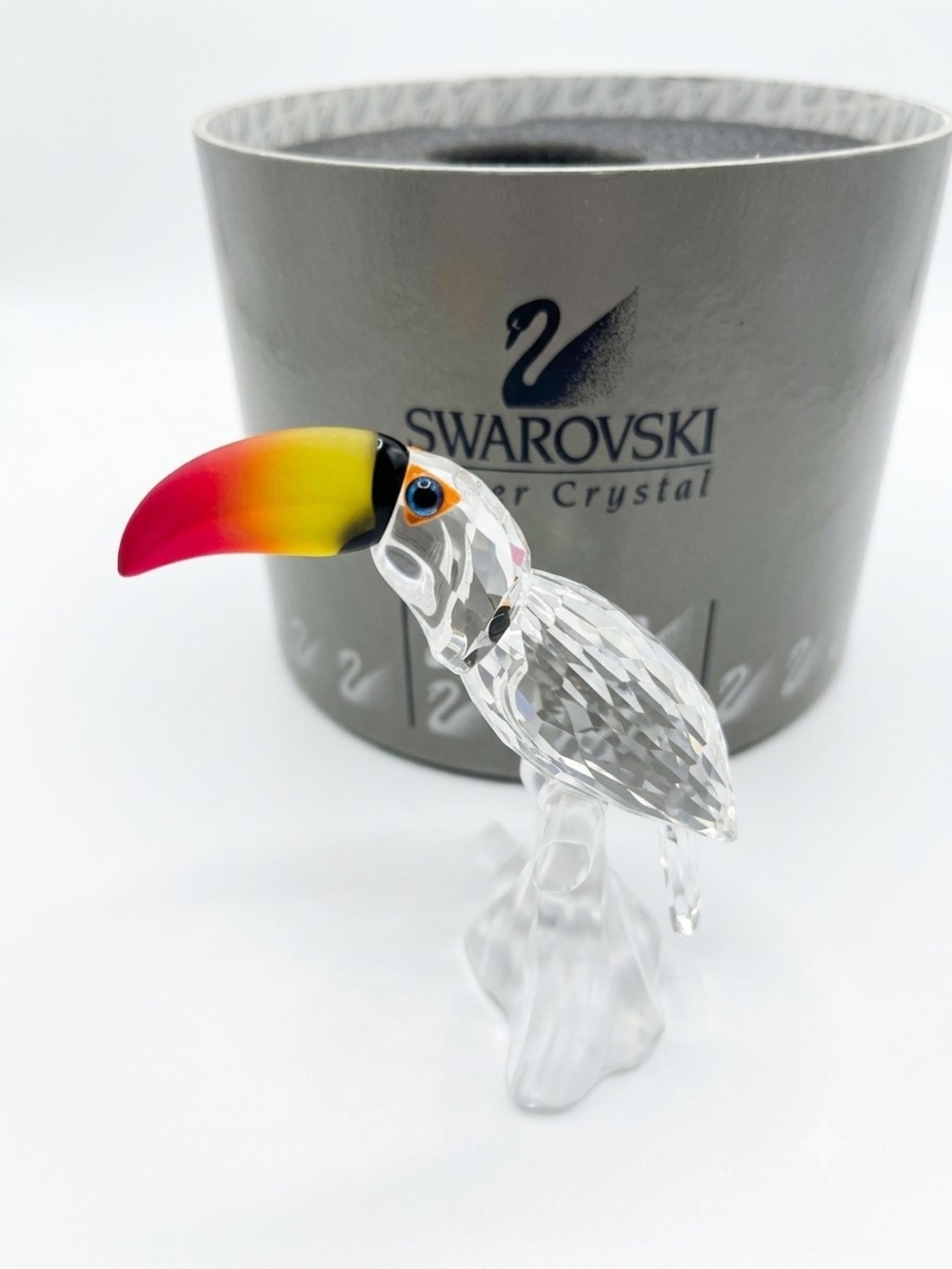 Swarovski Crystal Toucan Figurine with Red-Orange-Yellow Beak